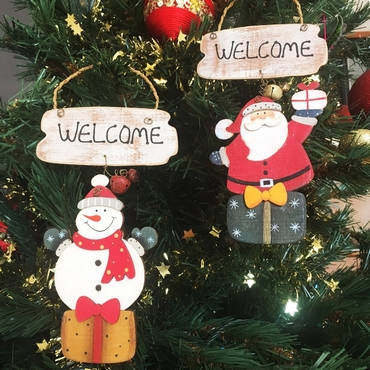Σετ 2 ξύλινα διακοσμητικά Άγιος Βασίλης και Χιονάνθρωπος - Welcome