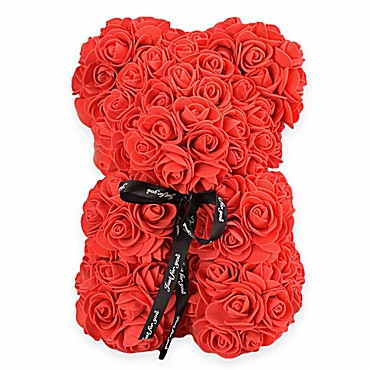 Αρκουδάκι από τεχνητά τριαντάφυλλα κόκκινο - 25 εκ.