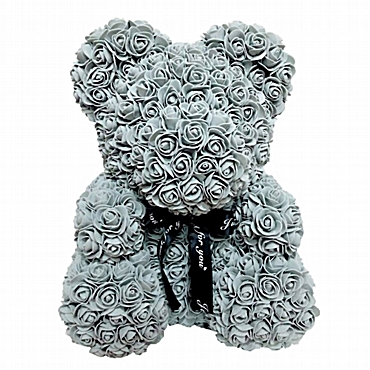 Αρκουδάκι από τεχνητά τριαντάφυλλα ανοιχτό γκρι - 35 εκ.