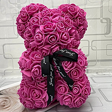 Αρκουδάκι από τεχνητά τριαντάφυλλα φούξια - 25 εκ.