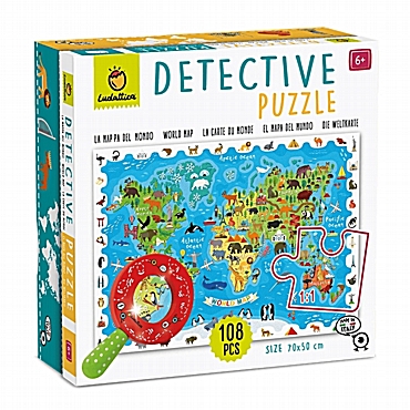 Ludattica Παζλ με μεγεθυντικό φακό - Παγκόσμιος χάρτης των ζώων | 108 τεμ.