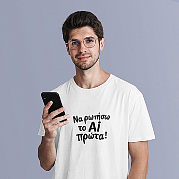 T-shirt Να ρωτήσω το Ai - ανδρικό λευκό