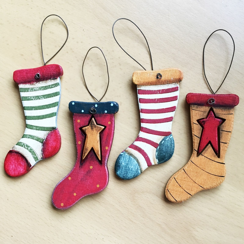 Σετ 4 ξύλινες Χριστουγεννιάτικες κάλτσες