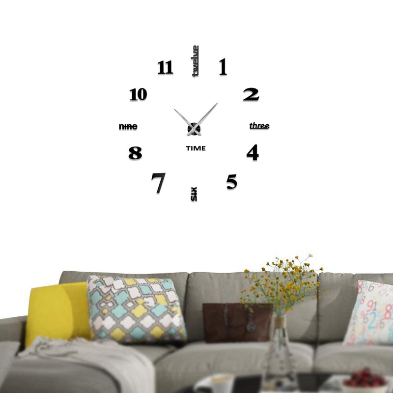 3D Μαύρο ρολόι τοίχου με αυτοκόλλητους αριθμούς και γράμματα - 60 εκ.