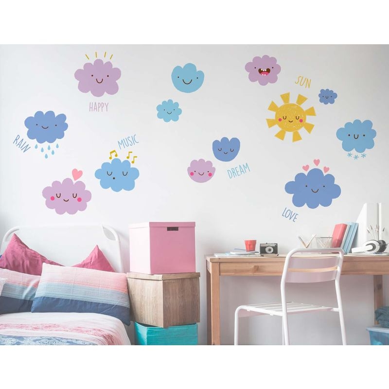 Αυτοκόλλητο τοίχου XL για παιδικό δωμάτιο Happy Clouds 