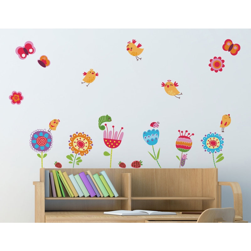 Αυτοκόλλητο τοίχου L για παιδικό δωμάτιο Birds & Flowers