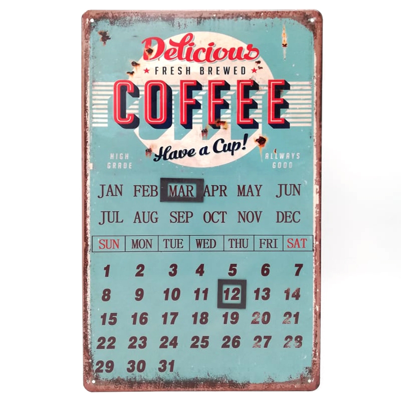 Μεταλλικός πίνακας ημερολόγιο Coffee - 40 εκ.