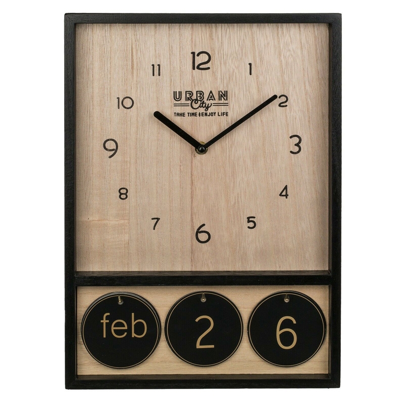 Ξύλινο ρολόι τοίχου με ημερολόγιο - 39 εκ.