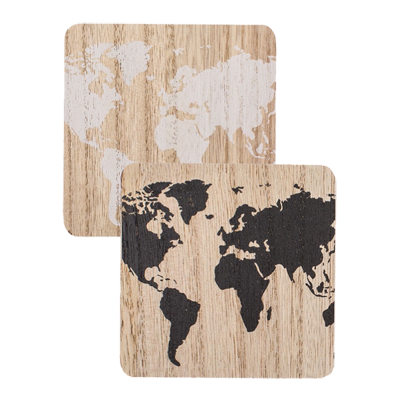 Σετ ξύλινα σουβέρ - Παγκόσμιος χάρτης 4 τεμ. 