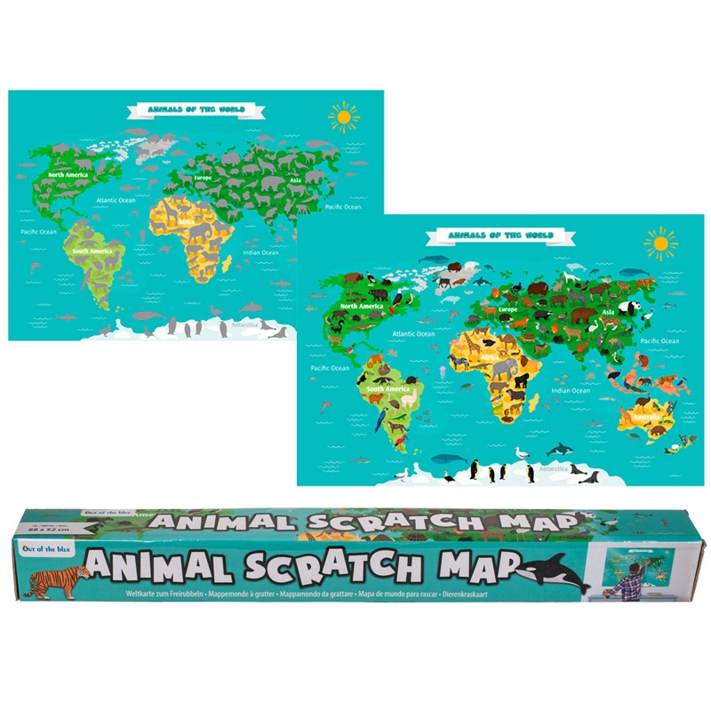 Παγκόσμιος χάρτης ξυστό με ζώα - 88 εκ.