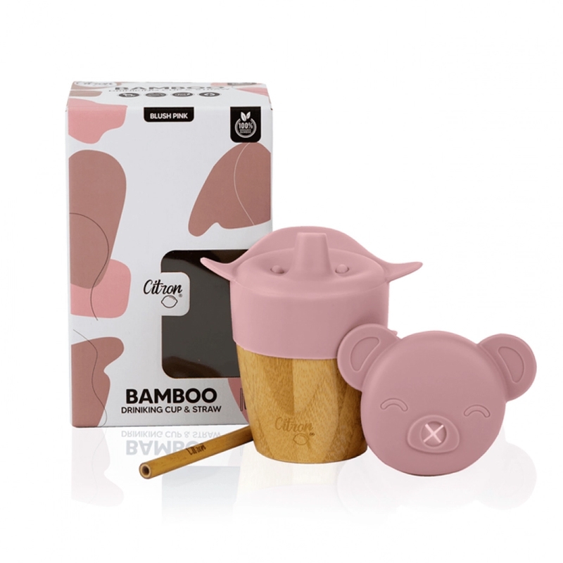 Ποτήρι bamboo με καλαμάκι - Ροζ 180ml | Citron