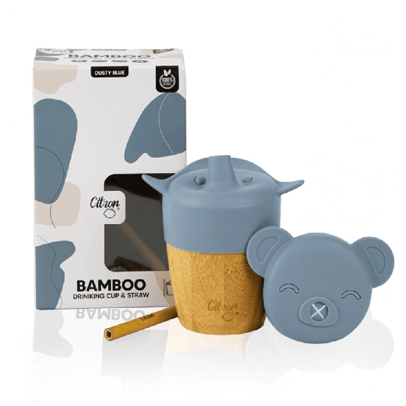 Ποτήρι bamboo με καλαμάκι - Μπλε 180ml | Citron