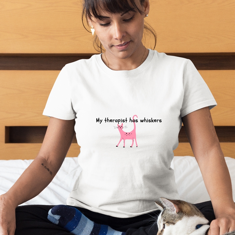 T-shirt My therapist has whiskers - γυναικείο λευκό