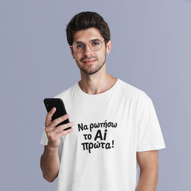 T-shirt Να ρωτήσω το Ai - ανδρικό λευκό