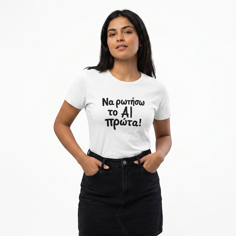 T-shirt Να ρωτήσω το Ai - γυναικείο λευκό