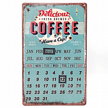 Μεταλλικός πίνακας ημερολόγιο Coffee - 40 εκ.