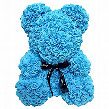 Αρκουδάκι από τεχνητά τριαντάφυλλα γαλάζιο - 35 εκ. 