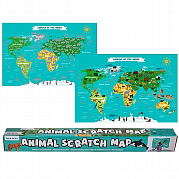Παγκόσμιος χάρτης ξυστό με ζώα - 88 εκ.