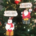 Σετ 2 ξύλινα διακοσμητικά Άγιος Βασίλης και Χιονάνθρωπος - Welcome