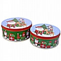 Χριστουγεννιάτικο μεταλλικό κουτί στρόγγυλο - Σετ 2 τεμ.